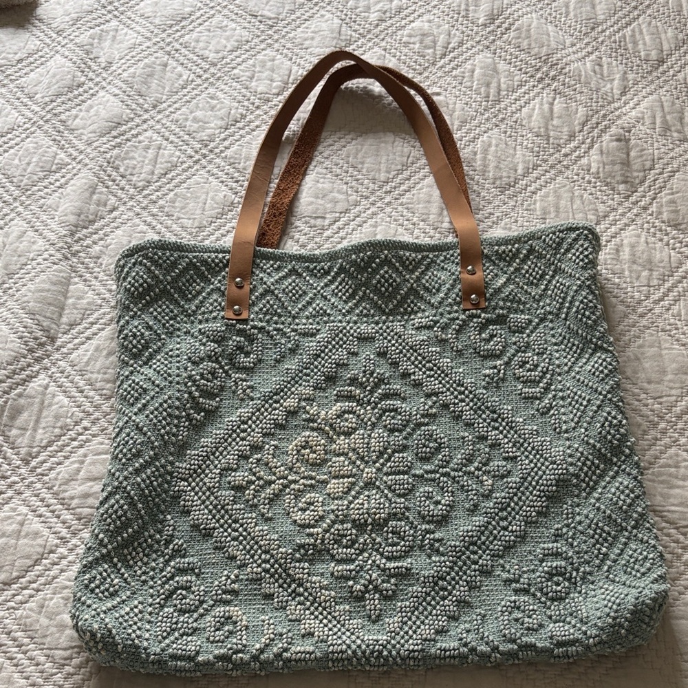 Cost Plus World Market Tote with Leather Tan Handles